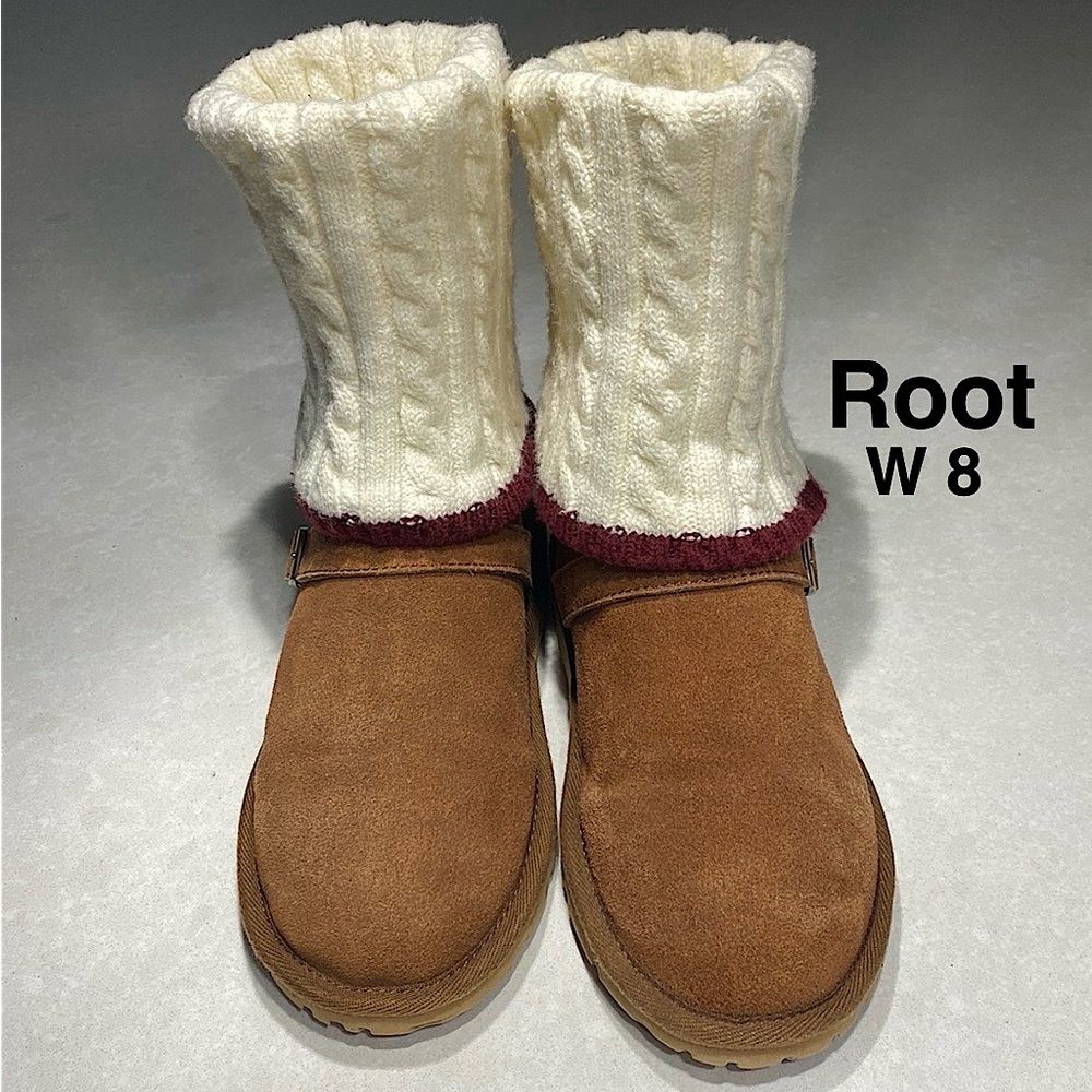 Roots Rollover Sherpa sweater knit suede leather boots size 8 chestnut brown⭐️⭐️
